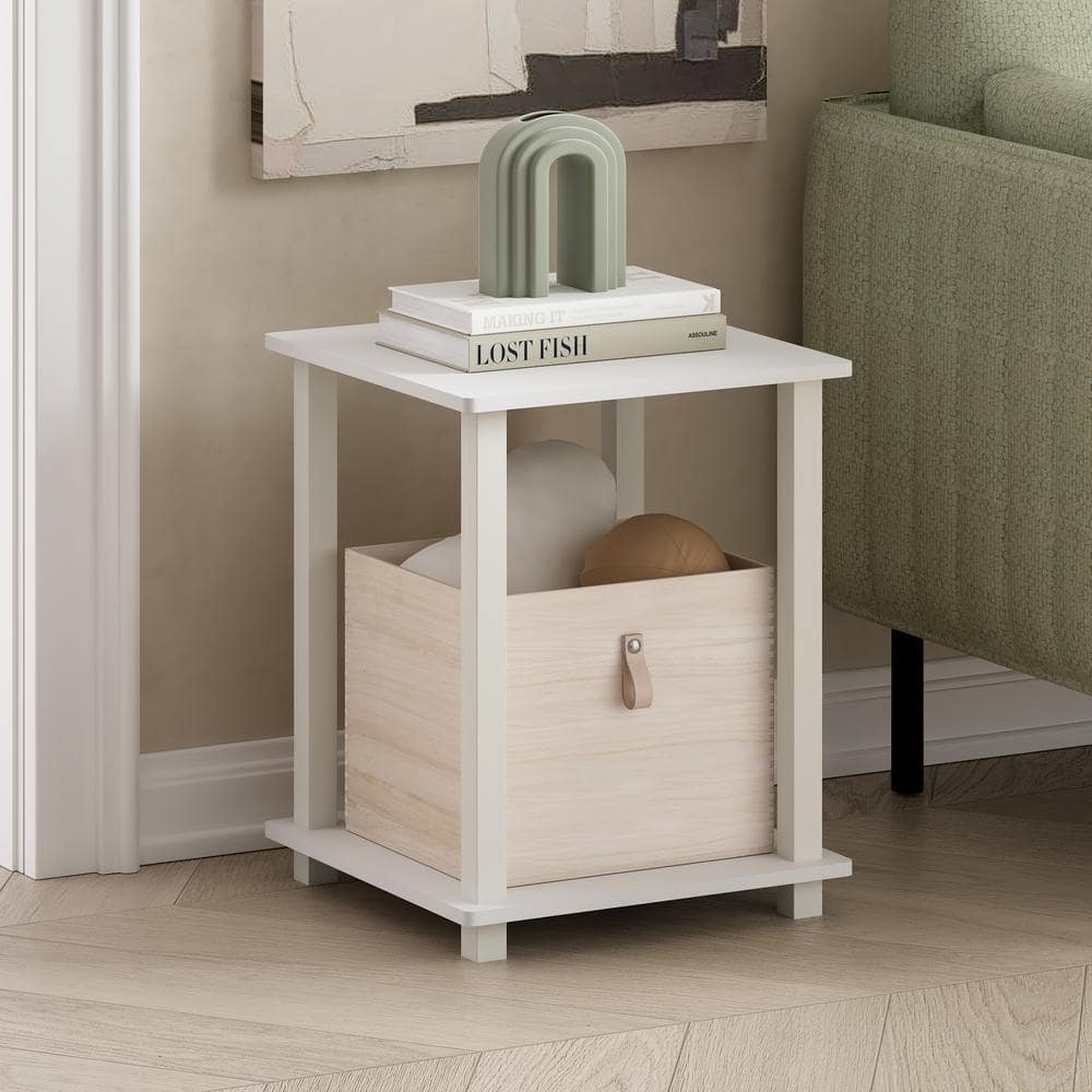 Compact White Particle Board and PVC Square End Table
