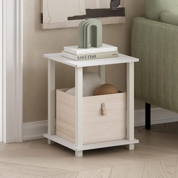 Furinno Simplistic 16 in. White/White Square Wood End Table