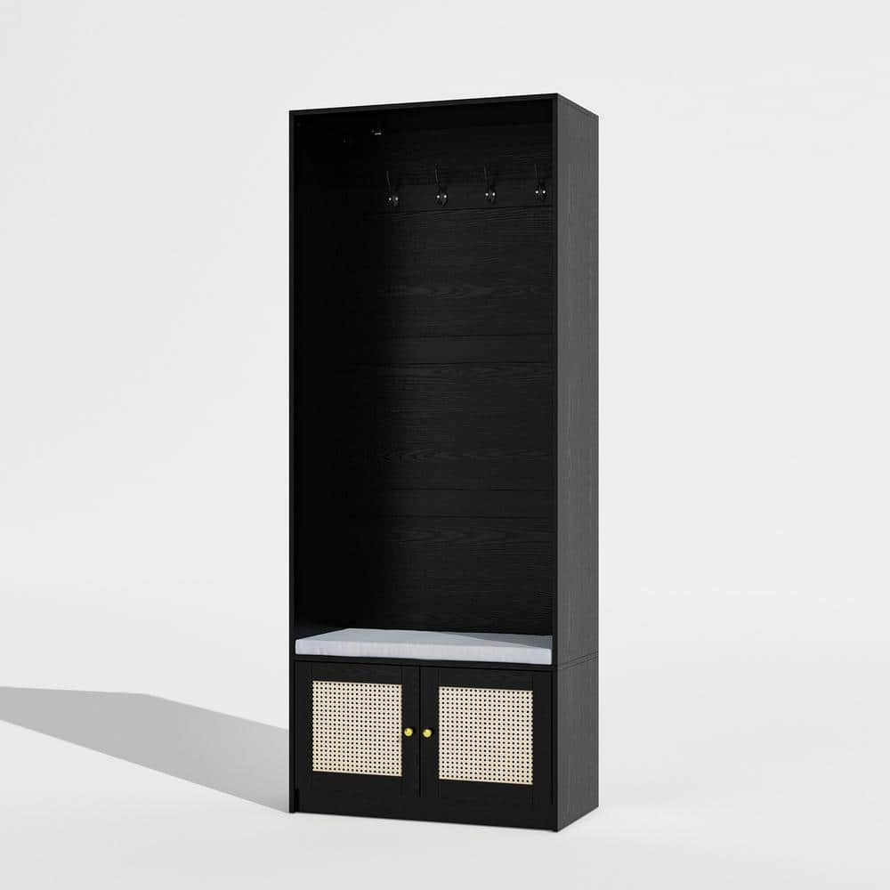 FUFU&GAGA 1Piece Black Wooden Clothing Storage Unit with Shoe Storage