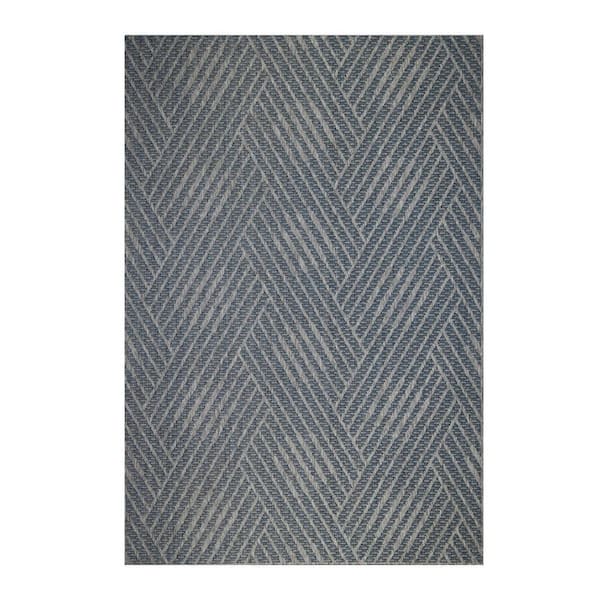 Gray, Blue 2 ft. x 3 ft. Loomed Geometric Polypropylene Rectangle Indoor/Outdoor Area Rug