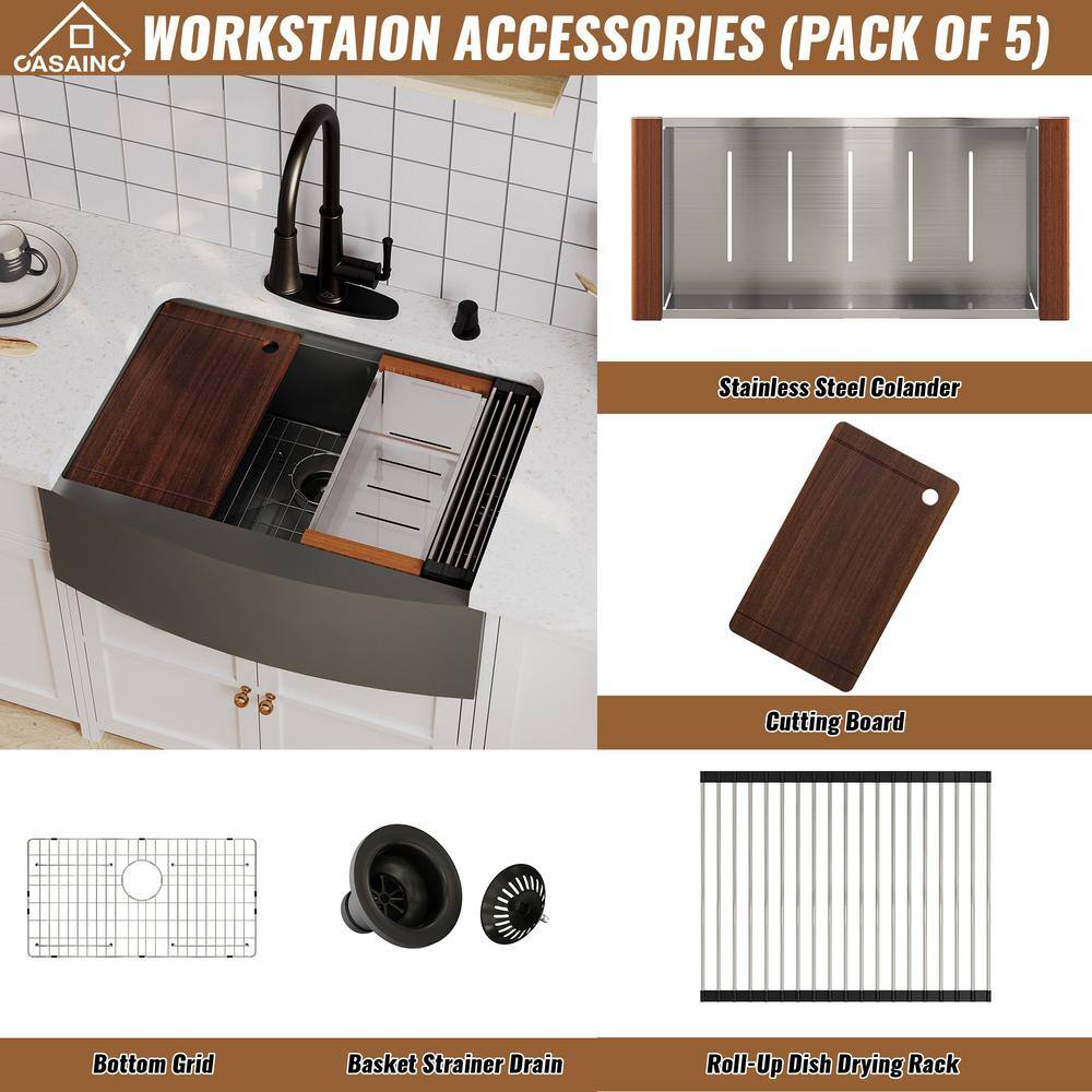 30'' Single Bowl Stainless Steel Farmhouse Kitchen Sink with Accessories