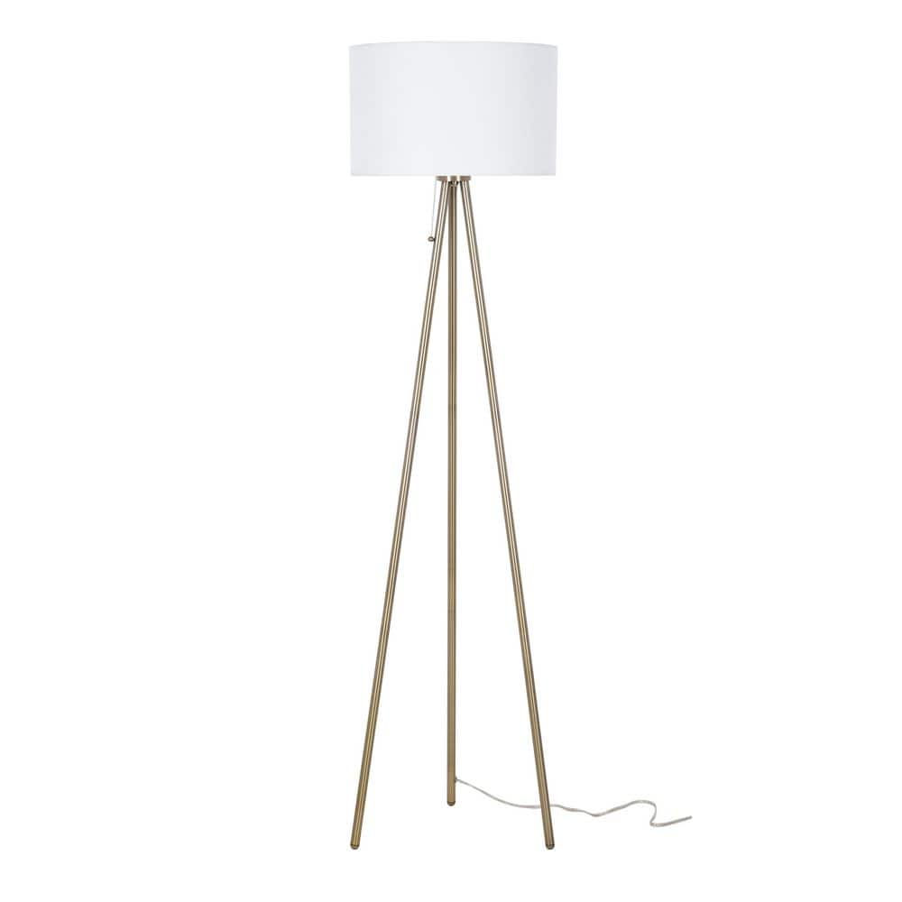 Tripod 61.25 in. Antique Brass 1-Light Tripod Floor Lamp with White Fabric Shade price history on PriceWatchPro