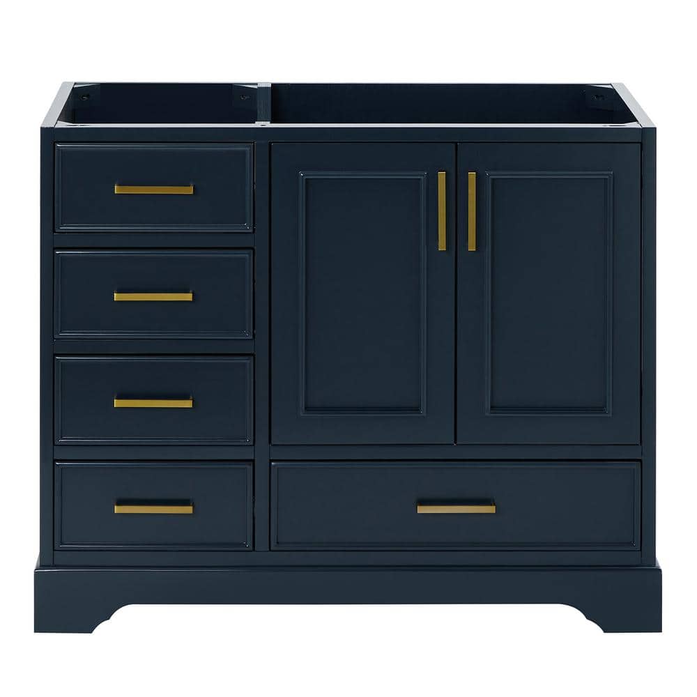 Midnight Blue 43" Freestanding Single Vanity Cabinet with Brass Hardware