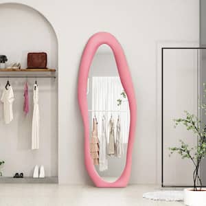 24 in. W x 63 in. H Irregular Pink Full Length Mirror Flannel Wrapped Wooden Frame Decorative Hanging or Leaning Mirror