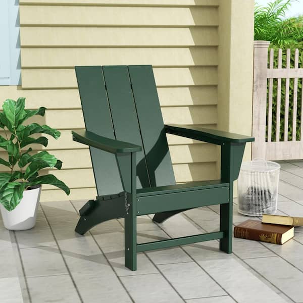 WESTIN OUTDOOR Shoreside Outdoor Patio Fade Proof Modern Folding Plastic Adirondack Chair in Dark Green