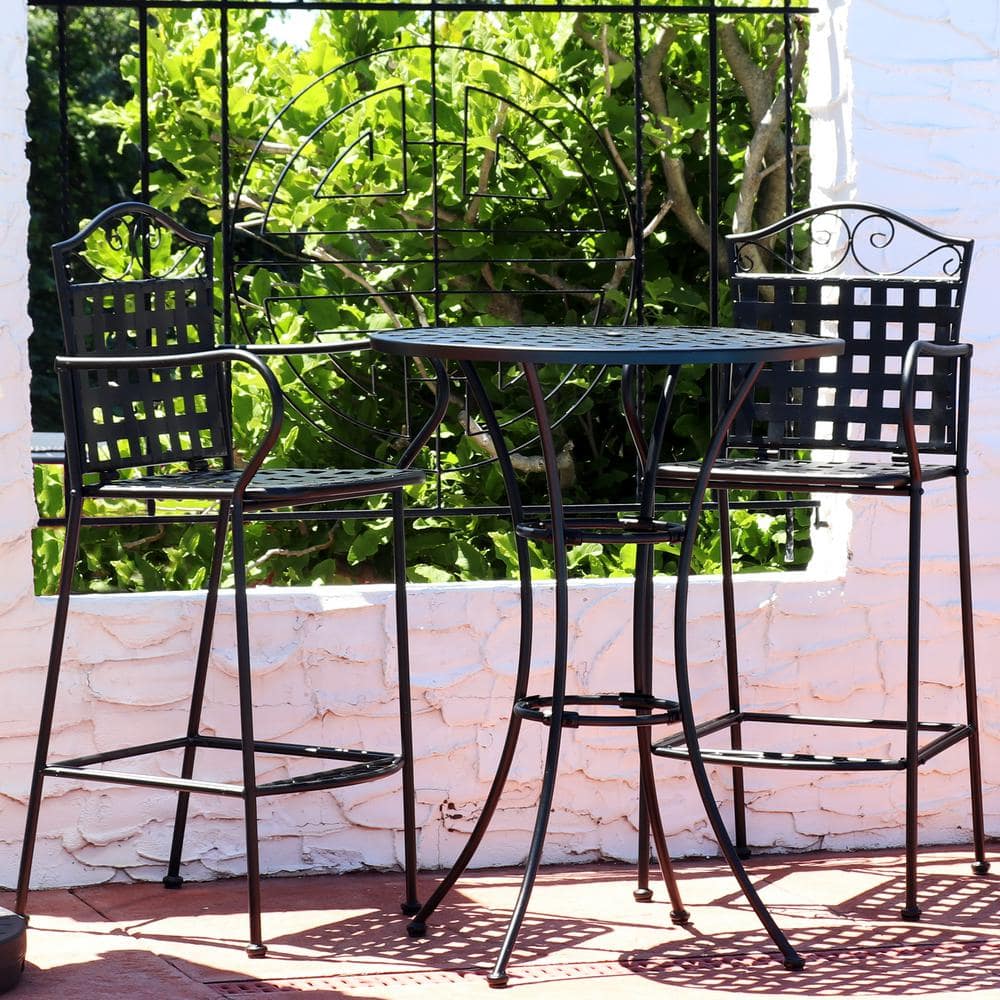 Black Wrought Iron Outdoor Bar Table and Chair Set