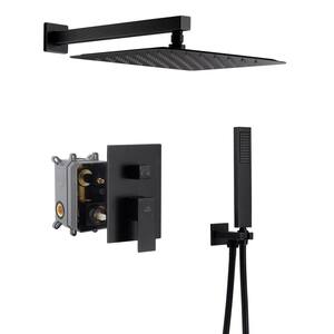1-Spray Patterns with 10 in. Wall Mount Dual Shower Heads with Hand Shower Faucet in Black (Valve Included)