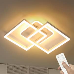 25 in. Modern White Integrated LED Square Dimmable Aluminum Frame Flush Mount Ceiling Light Fixture with Remote Control