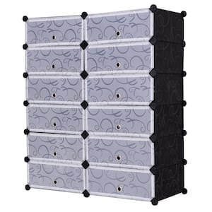 42.9 in. H x 37.4 in. W Black 12-Shelves Cubic PP Shoe Storage Cabinet Portable Closet Organizer