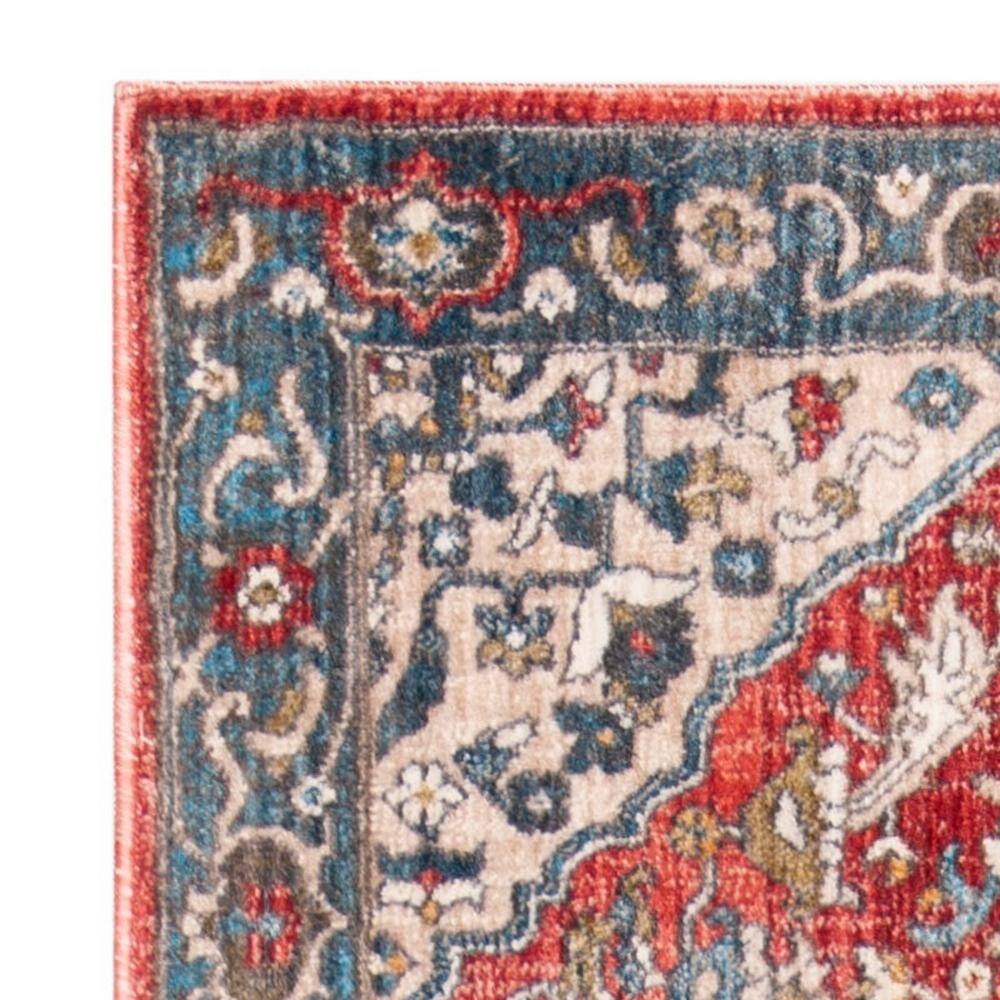 Vintage Red and Blue Floral Synthetic Runner Rug