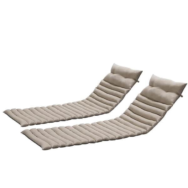 Unbranded 23 in. W x 72.83 in. D 2-Piece Outdoor Lounge Chair Replacement Cushion, Patio Seat Cushion with Straps in Khaki