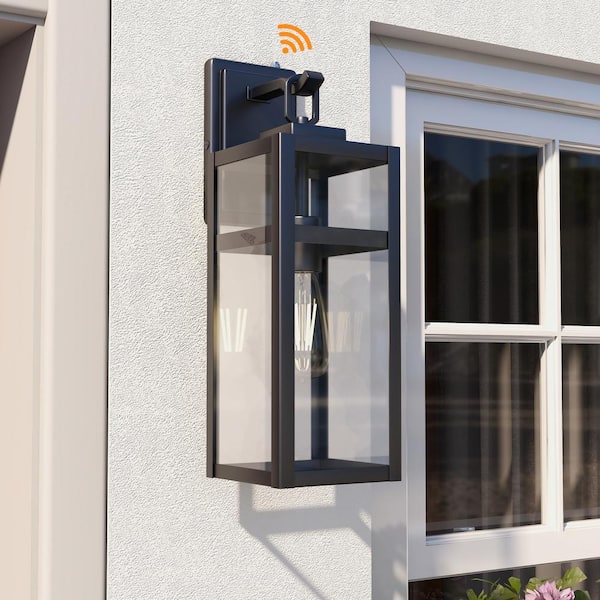 1 Light Black Dusk to Dawn Sensor Exterior Wall Lantern Fixture with E26 Base Socket