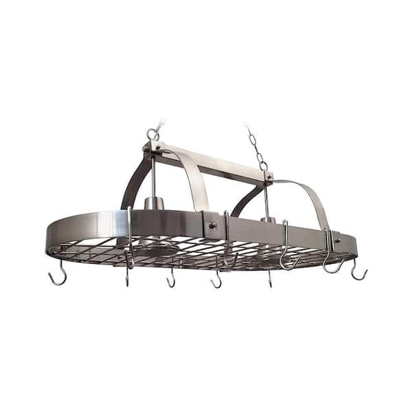 Elegant Designs 2-Light Brushed Nickel Kitchen Pot Rack Light with Hooks