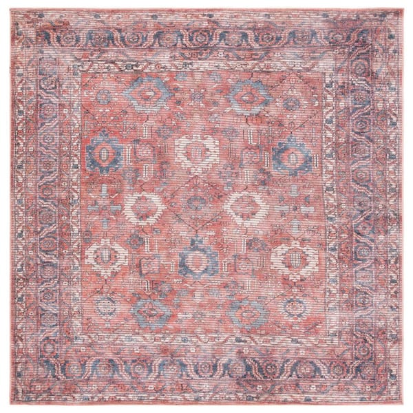 Serapi Rust/Blue 7 ft. x 7 ft. Machine Washable Border Ornate Square Area Rug
