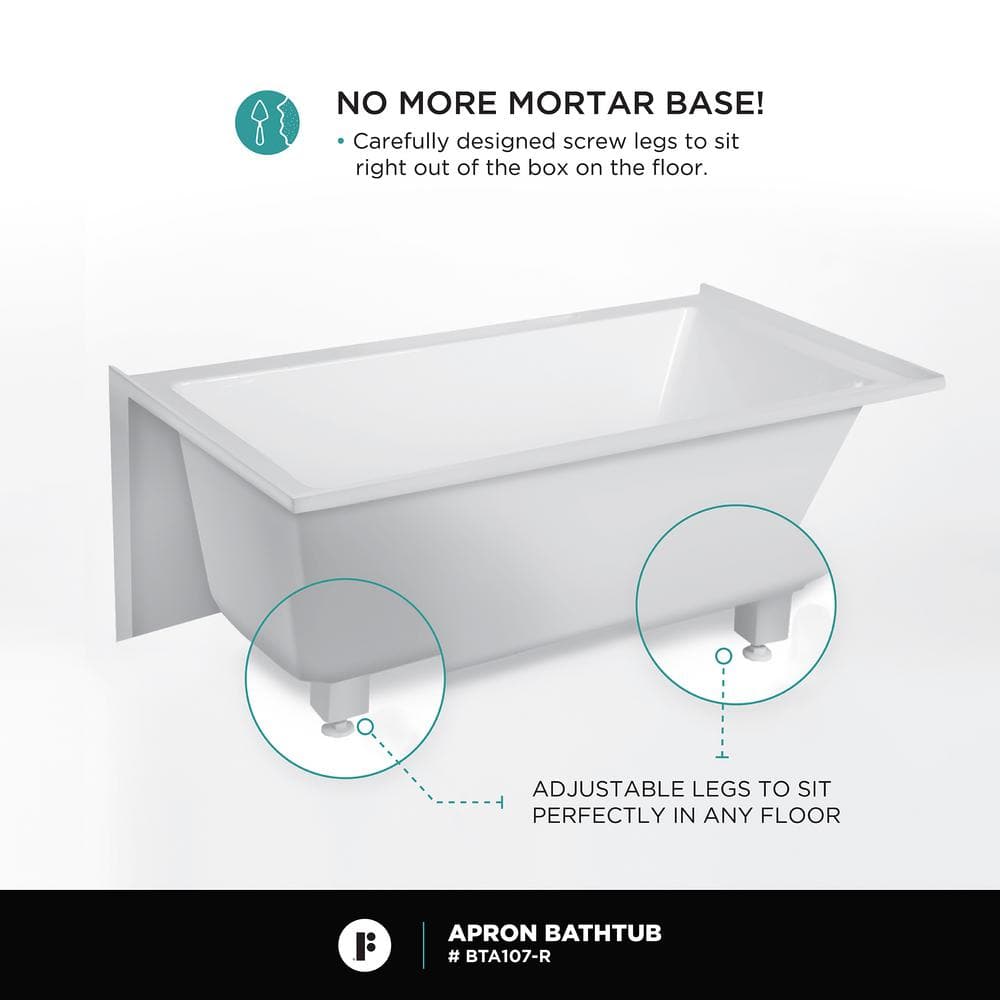Glossy White Acrylic Alcove Soaking Bathtub with Apron Front, 60" x 32"
