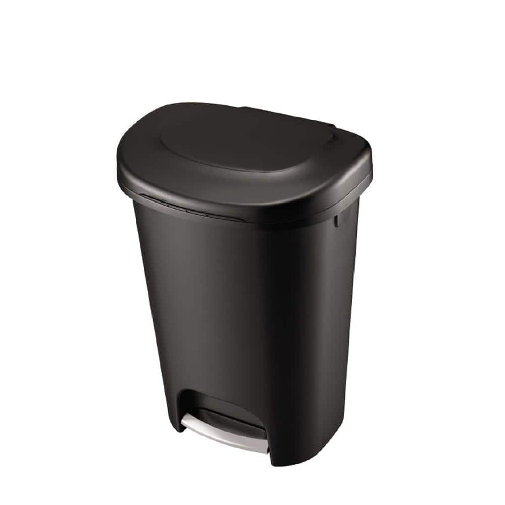 Black with  W 13 Gal Rubbermaid Premium Step-On Trash Can 