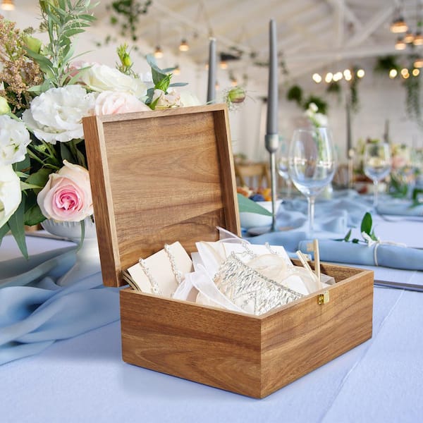 11 in. W Large Acacia Wood Decorative Keepsake Box with Hinged Lid