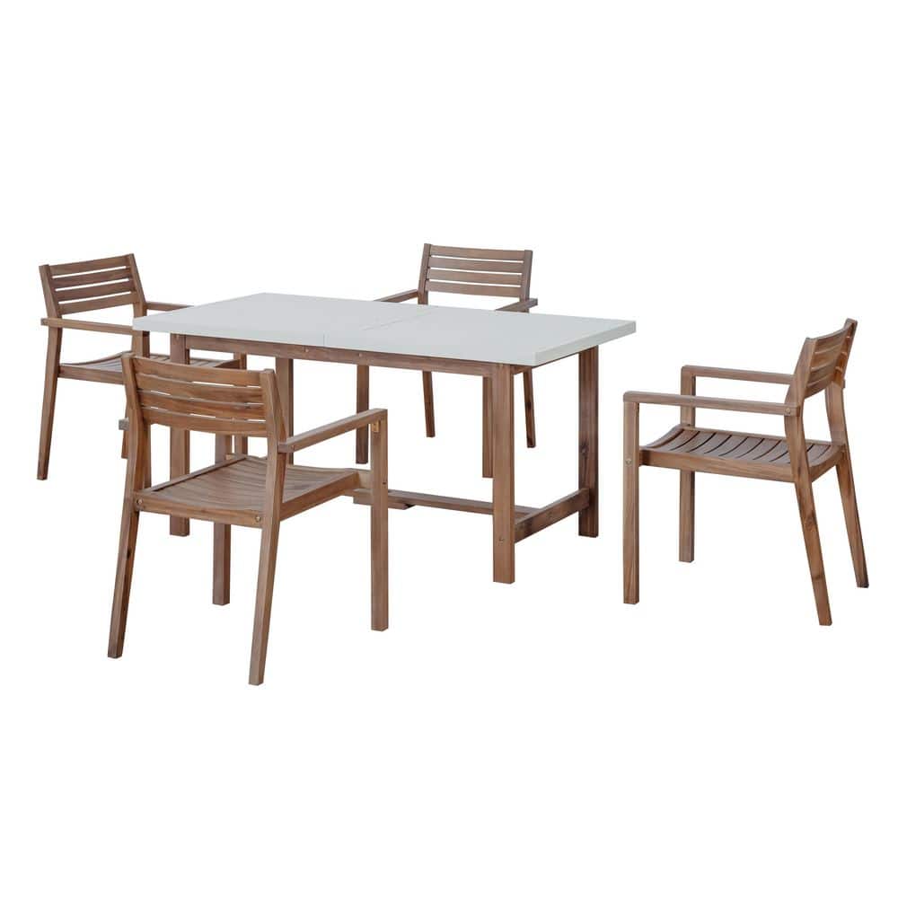 Light Brown 5-Piece Acacia Wood Outdoor Dining Set, Rectangular Table with Umbrella Hole (No Cushion) price history on PriceWatchPro