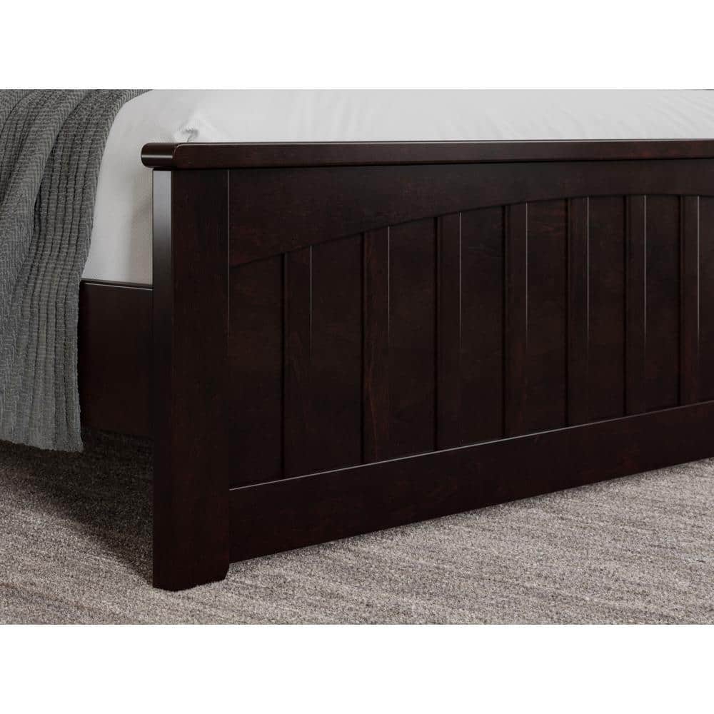 Espresso Full Wood Platform Bed with Slatted Headboard and Footboard