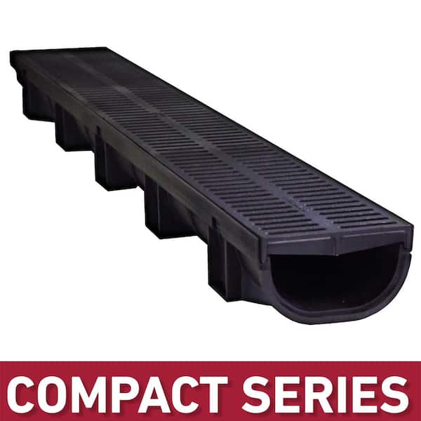 U.S. TRENCH DRAIN Compact Series 5.4 in. W x 3.2 in. D x 39.4 in. L Trench and Channel Drain with Black Grate