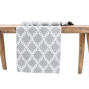 15 in. x 108 in. Piluki Leaf Crewel Embroidered Table Runner, Gray