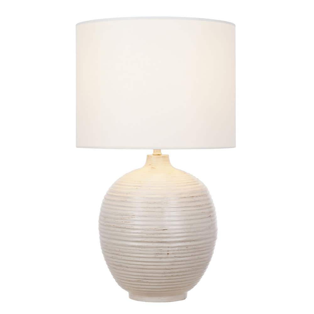 Alsy 22 in. Distressed White Ribbed Table Lamp with Off White Shade
