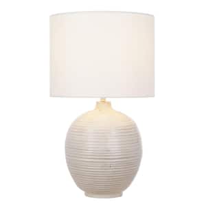 22 in. Distressed White Ribbed Table Lamp with Off White Shade