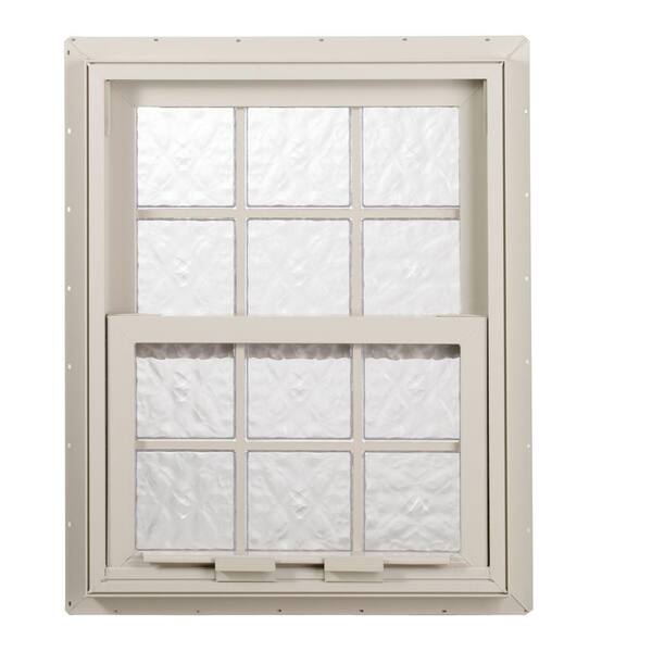 Hy-Lite 27.625 in. x 27.25 in. Wave Pattern 6 in. Acyrlic Block Tan Vinyl Fin Single Hung Windows with Tan Silicone-DISCONTINUED