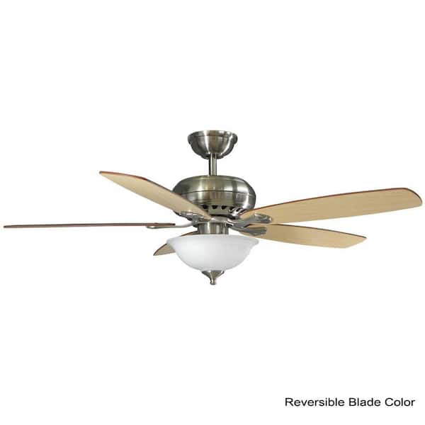 Hampton Bay - Southwind 52 in. Indoor LED Brushed Nickel Ceiling Fan with 5 Reversible Blades, Light Kit, Downrod and Remote Control