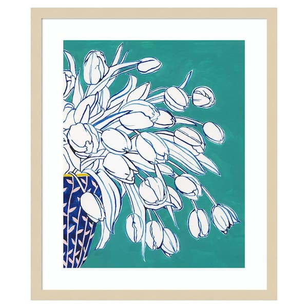 Amanti Art Turquoise Tulip Bouquet II by Grace Popp 21 in. W x 25 in. H. Wood Framed Wall Art Print Framed in Brown