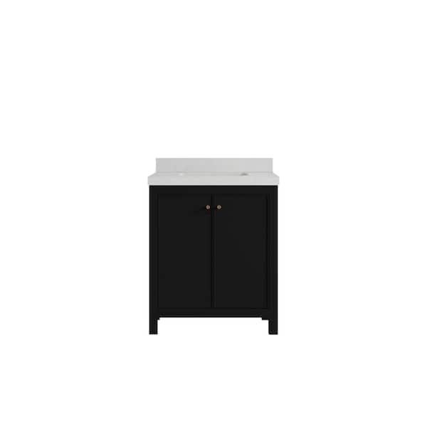 Willow Collections Chicago 30 in. W x 22 in. D x 36 in. H Single Sink Bath Vanity Center in Black with 2 in. Carrara Qt. Top