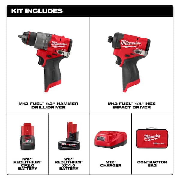 M12 FUEL 12V Cordless 2-Tool Combo Kit w/M12 FUEL 3/8 in. Extended Reach High Speed Ratchet & (2) HO 2.5 Ah Batteries