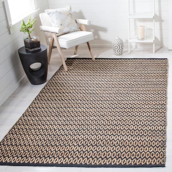 Natural Fiber Beige/Black 5 ft. x 8 ft. Striped Woven Area Rug