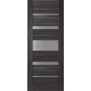 Kina 18"x 84" No Bore Solid Composite Core 5-Lite Frosted Glass Gray Oak Finished Wood Composite Interior Door Slab