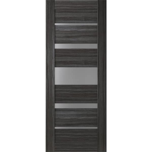 Belldinni Kina 28"x 84" No Bore Solid Composite Core 5-Lite Frosted Glass Gray Oak Finished Wood Composite Interior Door Slab