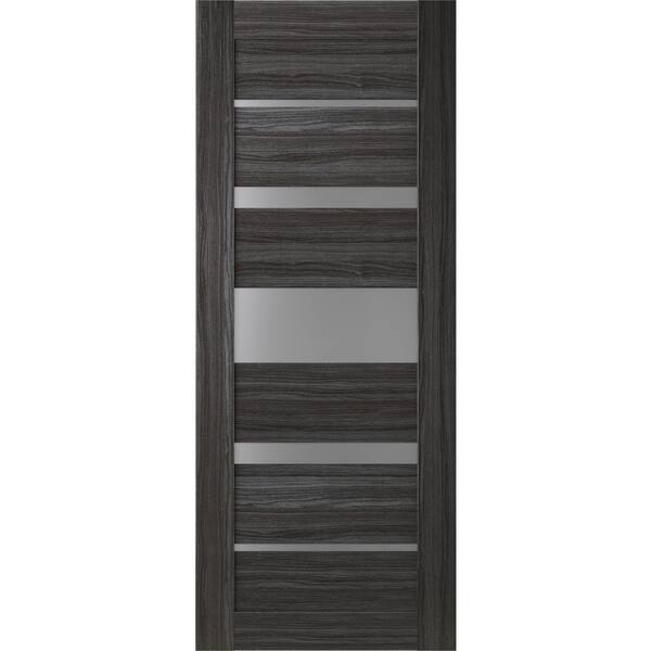 Belldinni Kina 18"x 96" No Bore Solid Composite Core 7-Lite Frosted Glass Gray Oak Finished Wood Composite Interior Door Slab