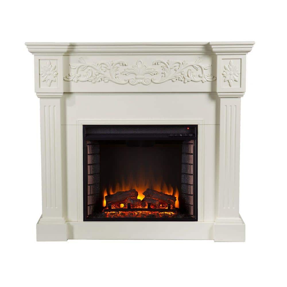 Southern Enterprises Dunkirk 44.5 in. W Carved Electric Fireplace in Ivory -  HD90435