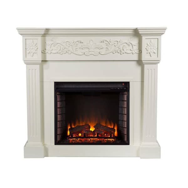 Southern Enterprises Dunkirk 44.5 in. W Carved Electric Fireplace in Ivory