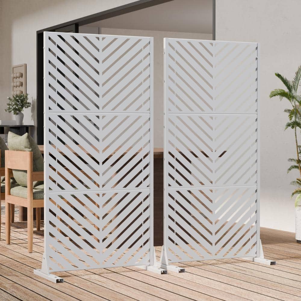 60 in. H x 30 in. W Outdoor White Galvanized Steel Decorative Garden Fence Privacy Screen (2-Pack)