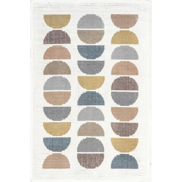 nuLOOM Leyla Half Colorful Circles Kids Beige 5 ft. x 8 ft. Area Rug