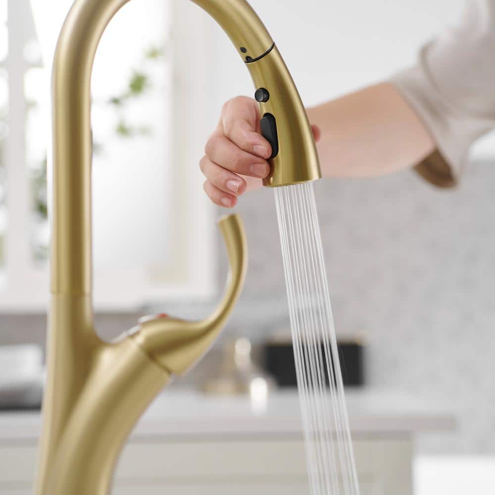 Brushed Gold Single Handle Pull-Down Sprayer Kitchen Faucet