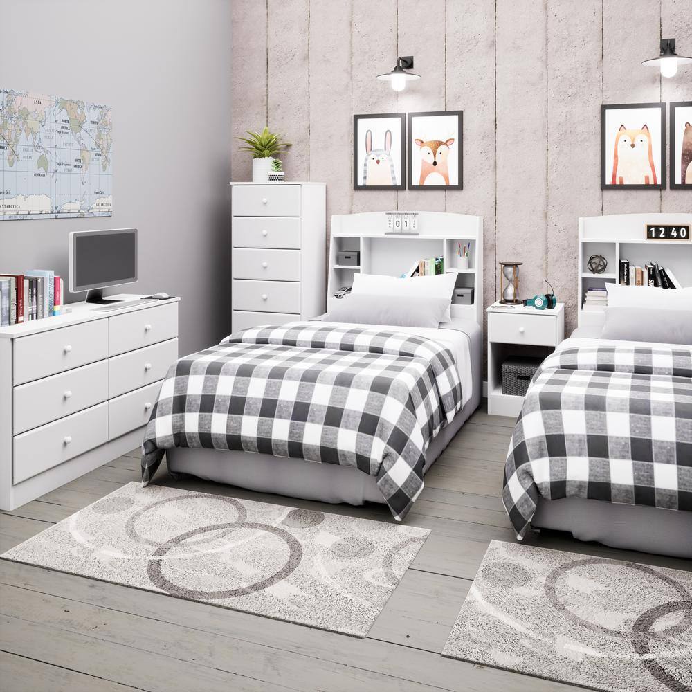 White Twin Wood Bookcase Headboard with Storage