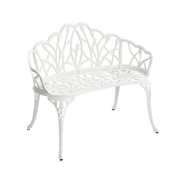 Unbranded 2-Person White Rust-Resistant Aluminum Outdoor Bench for Patio, Park, Lawn