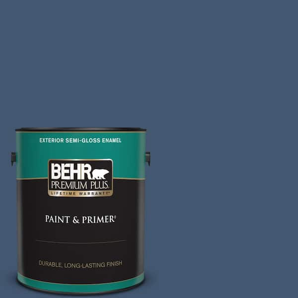 BEHR PREMIUM PLUS 1 gal. Home Decorators Collection #HDC-WR14-7 Hidden Sapphire Semi-Gloss Enamel Exterior Paint & Primer