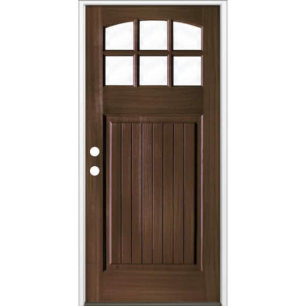 Krosswood Doors 36 in. x 80 in. Craftsman 6 Lite V Groove Arch Top Black Stain Right-Hand/Inswing Hemlock Prehung Front Door