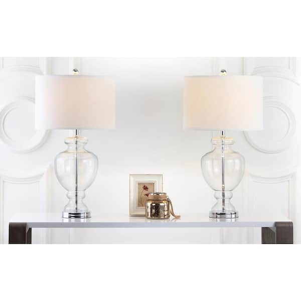 SAFAVIEH Glass 28 in. Clear Vase Table Lamp with Off-White Shade (Set of 2)