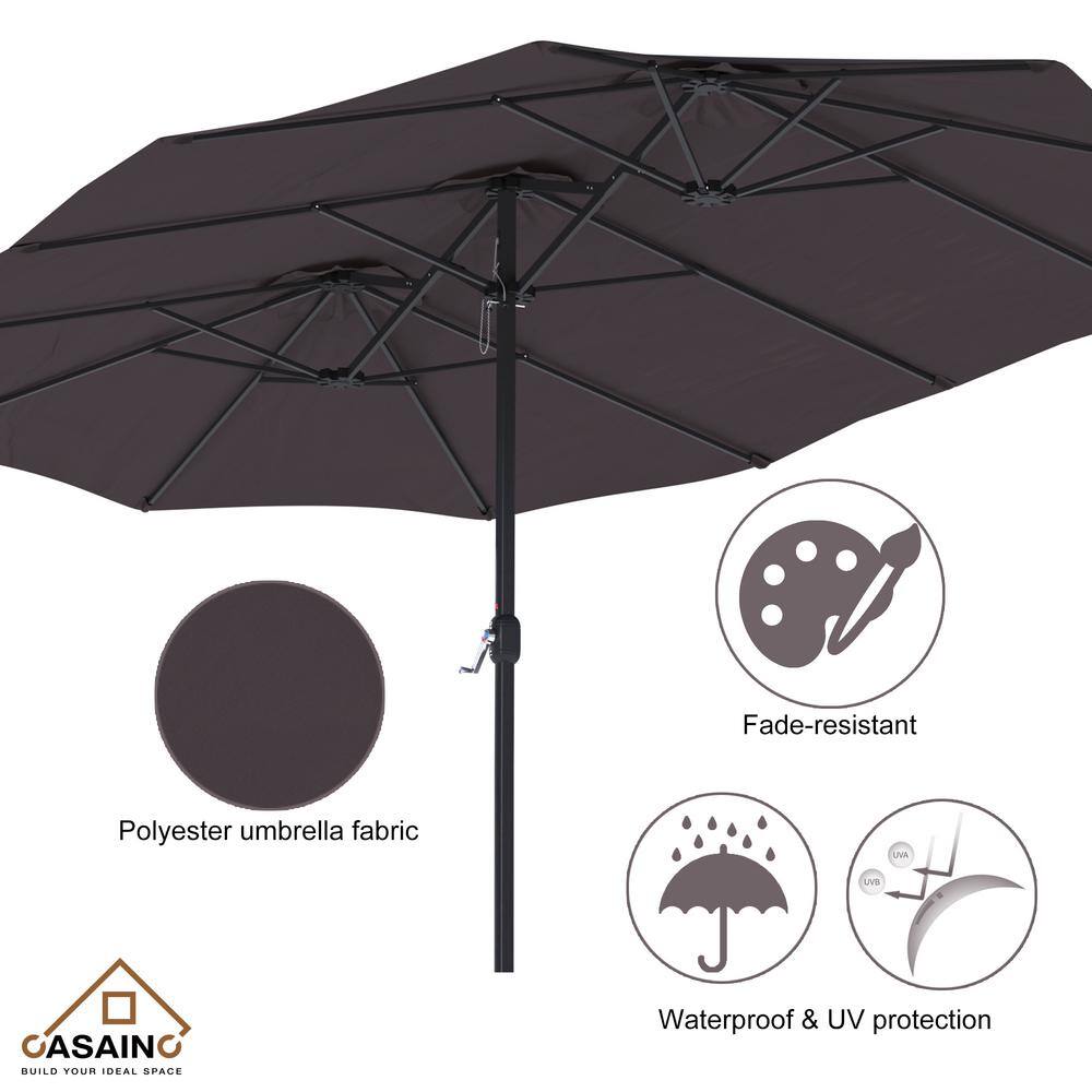 15ft Coffee Steel Double-Sided Outdoor Patio Umbrella