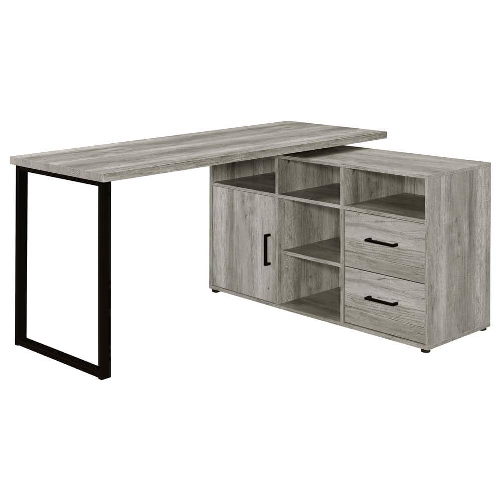 Grey Driftwood L-Shape Desk with Storage and Filing Cabinet