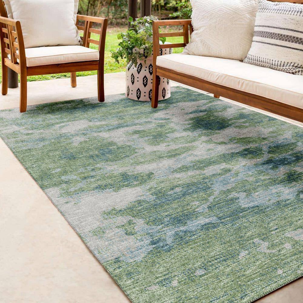 Abstract Elegance Green Chenille 10' x 14' Machine-Woven Rug