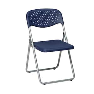 Blue Plastic with Silver Metal Frame Stackable Folding Chair (Set of 4)